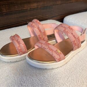 Michael Kors Pink Gold Sandals Velcro MK Logo